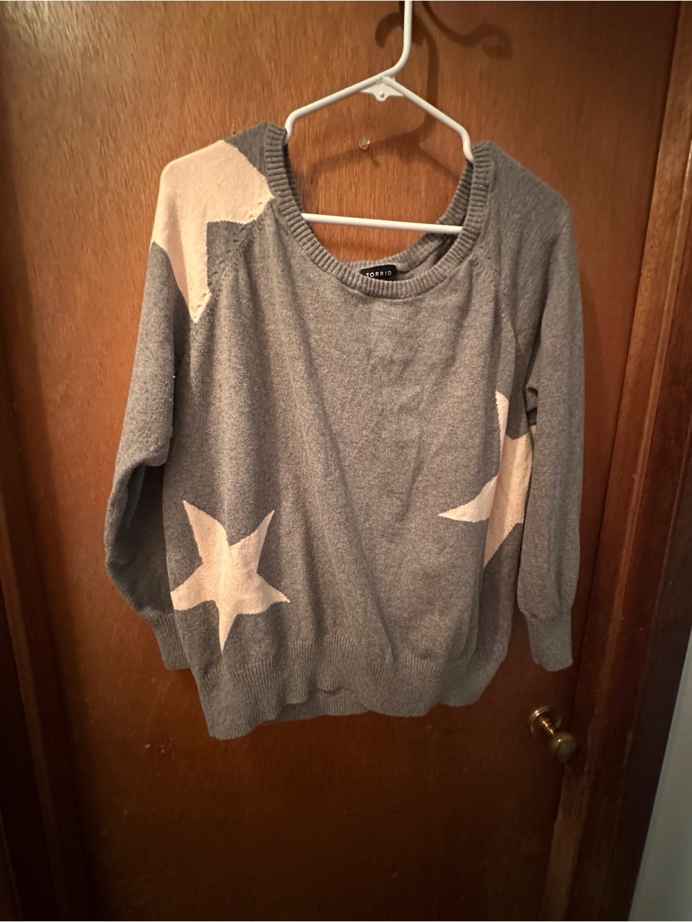 torrid Gray Knit Sweater with Cream Star Accents